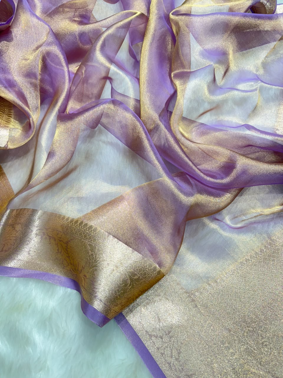 Lavender Lilac Pure Tissue Silk Saree with Brocade Blouse