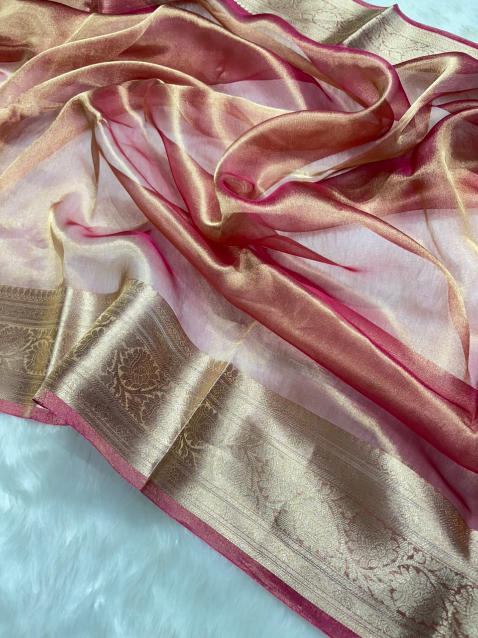 Magenta Pure Tissue Silk Saree with Brocade Blouse
