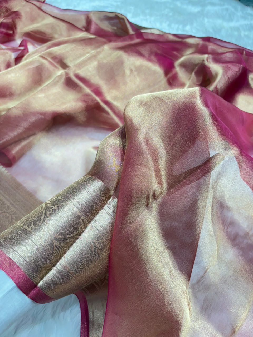 Magenta Pure Tissue Silk Saree with Brocade Blouse