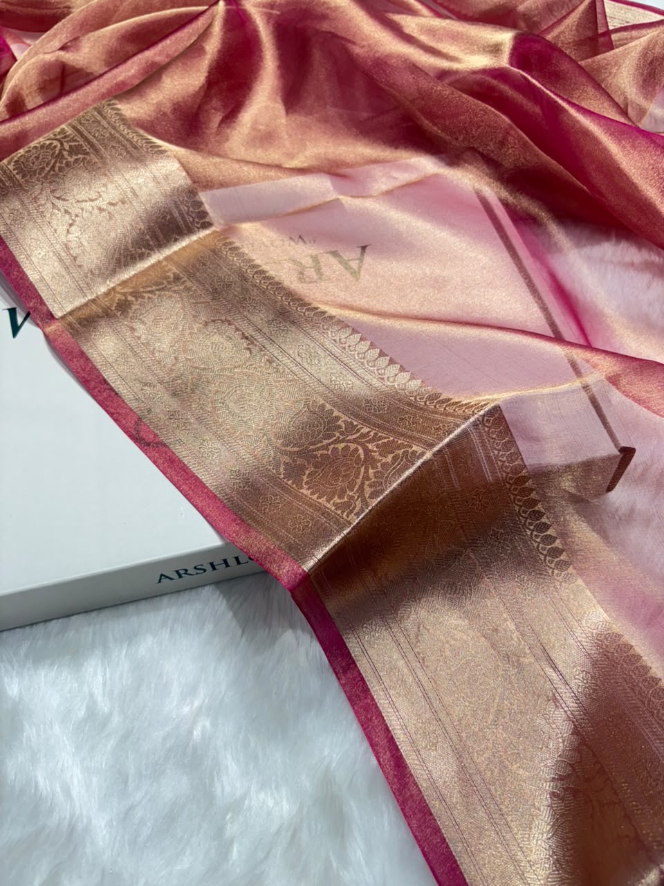 Magenta Pure Tissue Silk Saree with Brocade Blouse