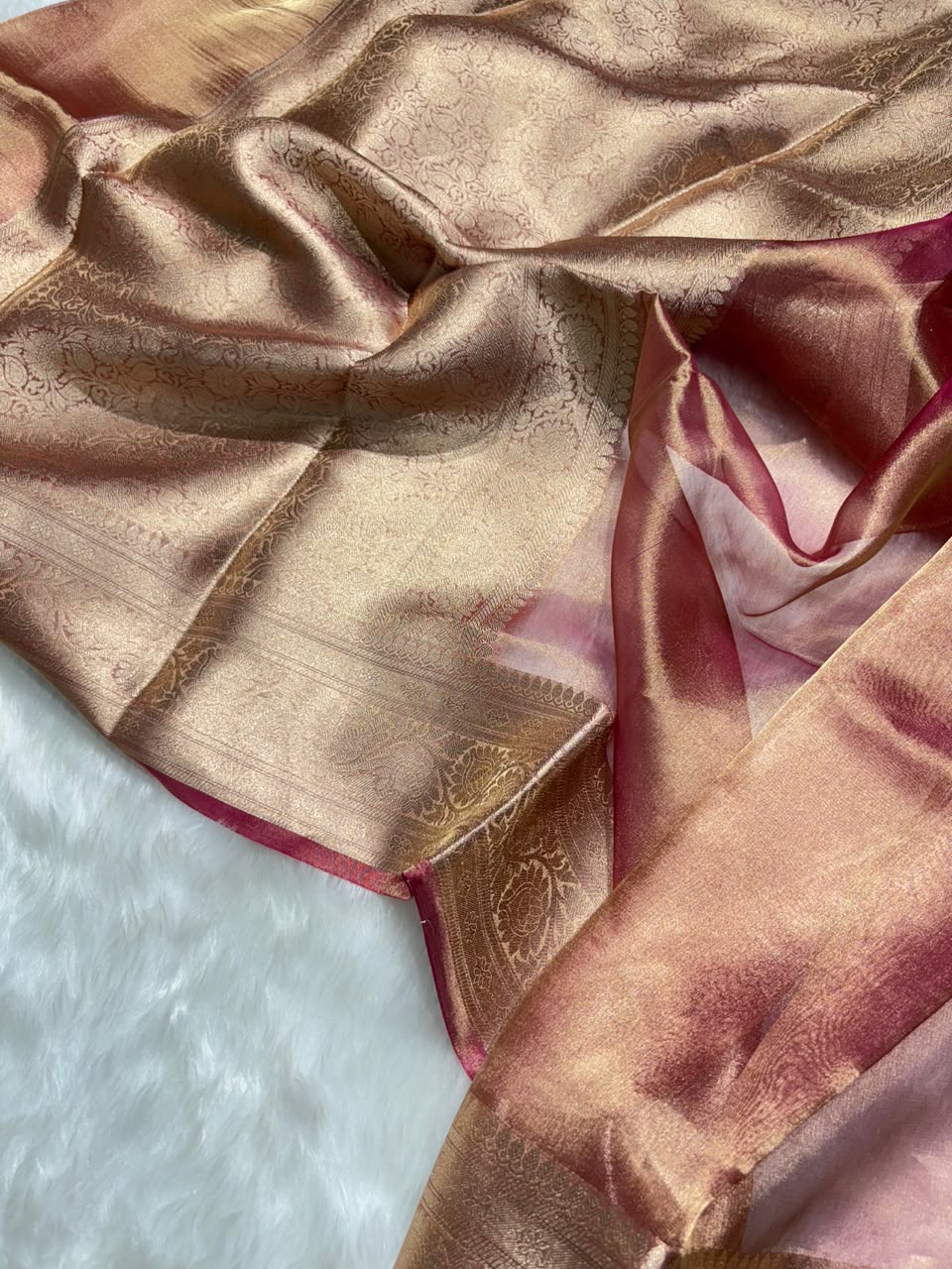 Magenta Pure Tissue Silk Saree with Brocade Blouse
