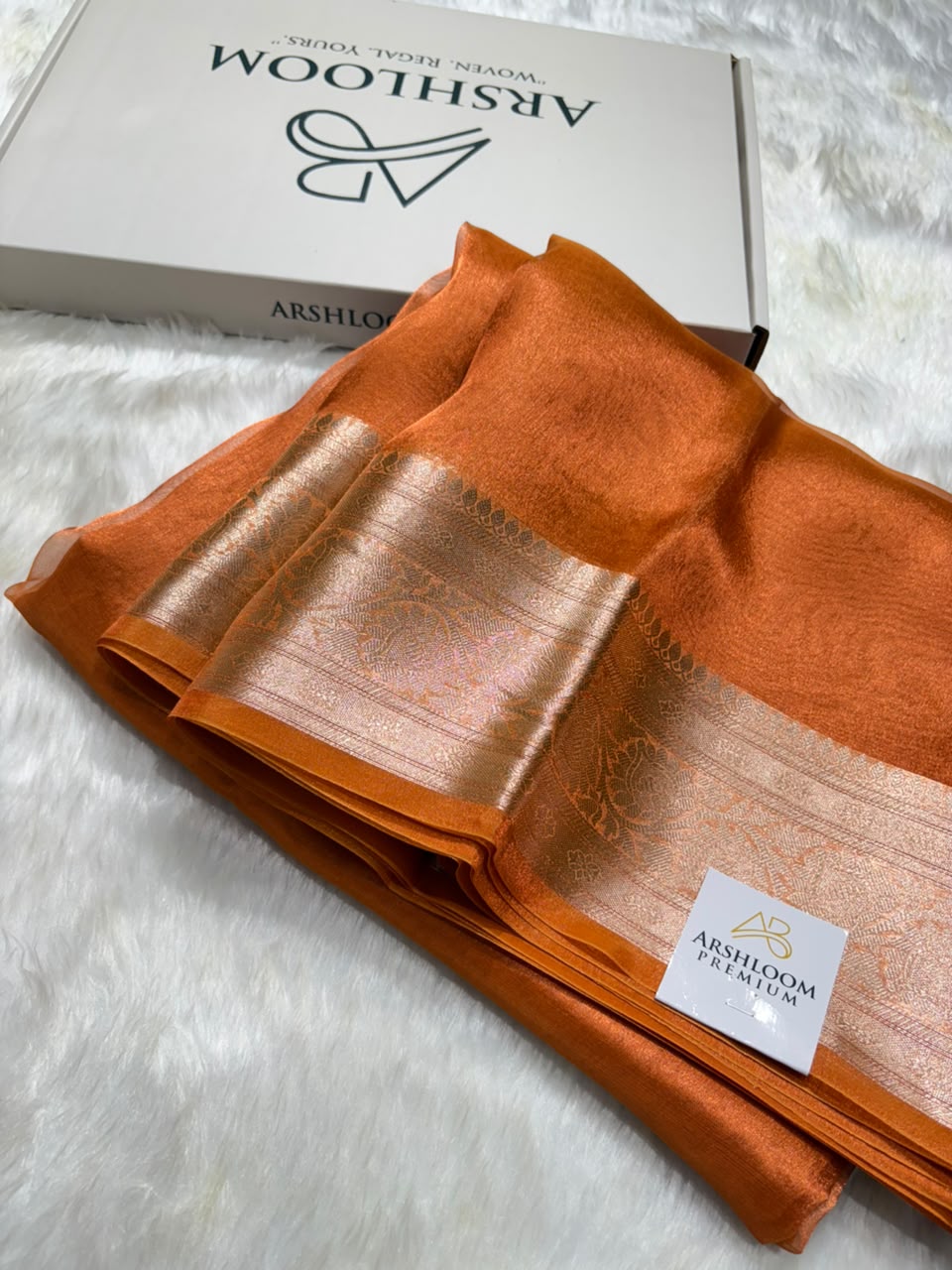Orange Pure Tissue Silk Saree with Brocade Blouse