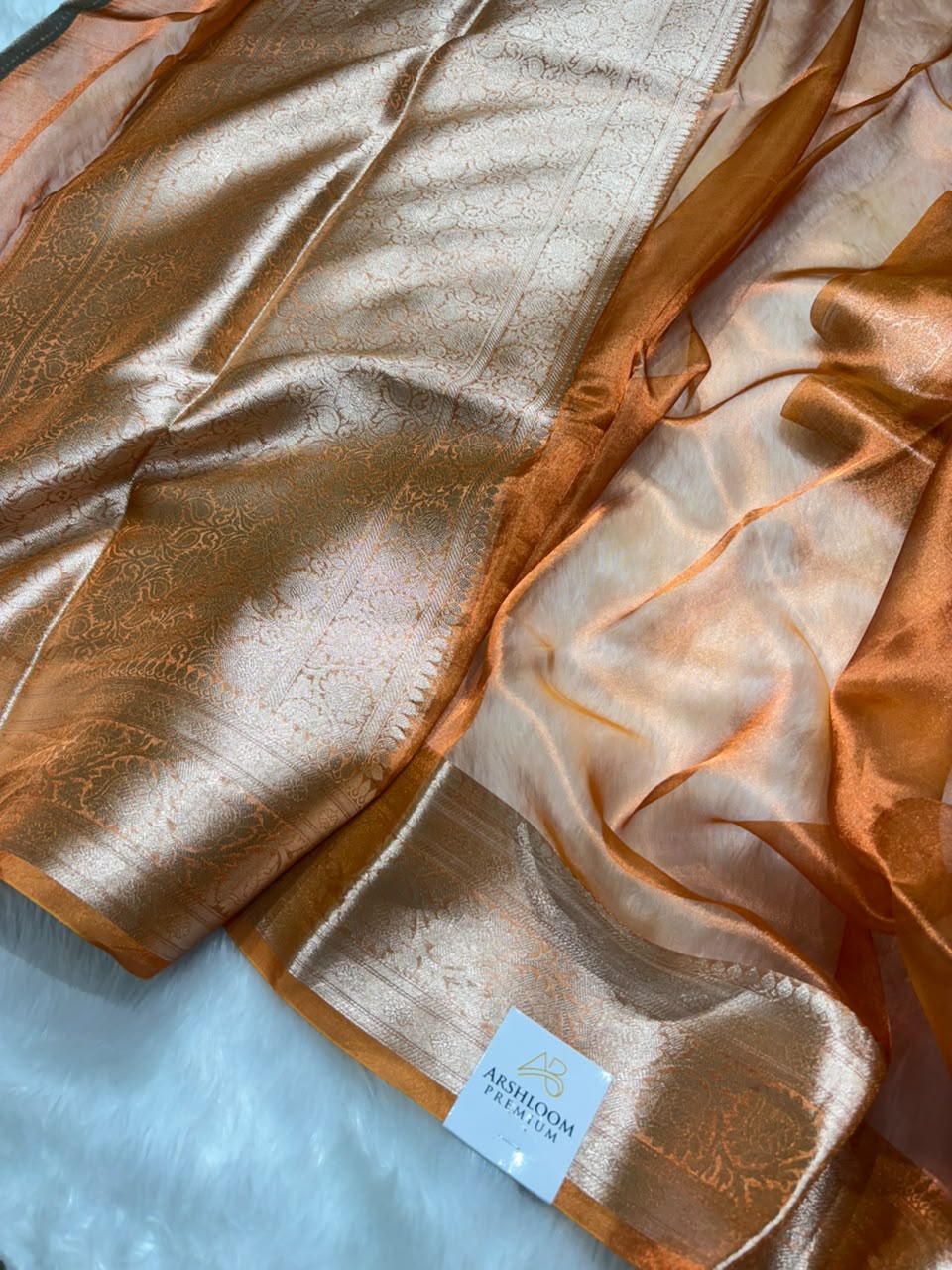 Orange Pure Tissue Silk Saree with Brocade Blouse