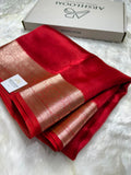 Red Pure Tissue Silk Saree with Brocade Blouse