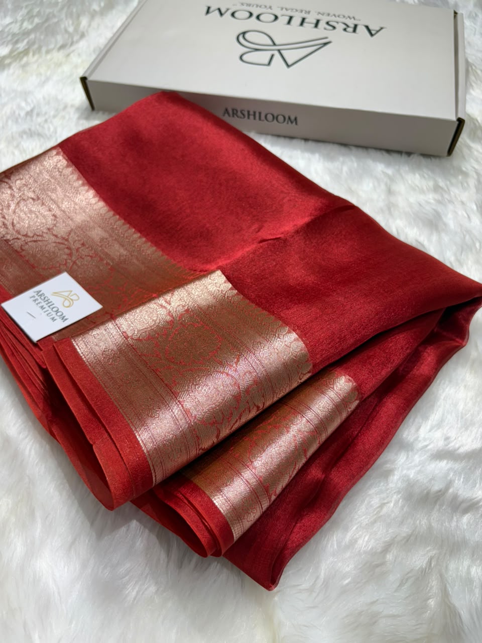 Red Pure Tissue Silk Saree with Brocade Blouse