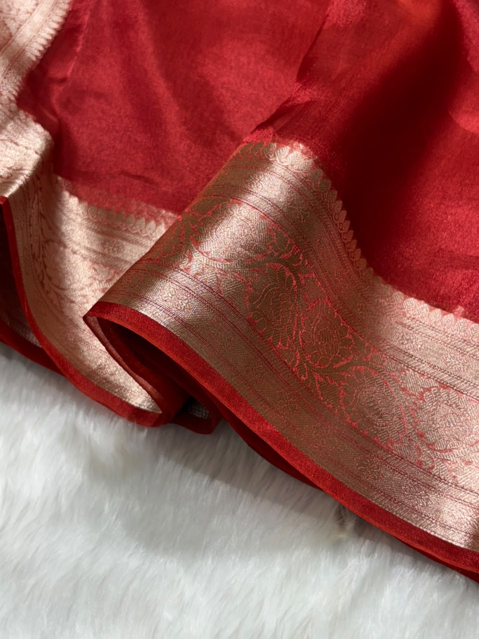 Red Pure Tissue Silk Saree with Brocade Blouse