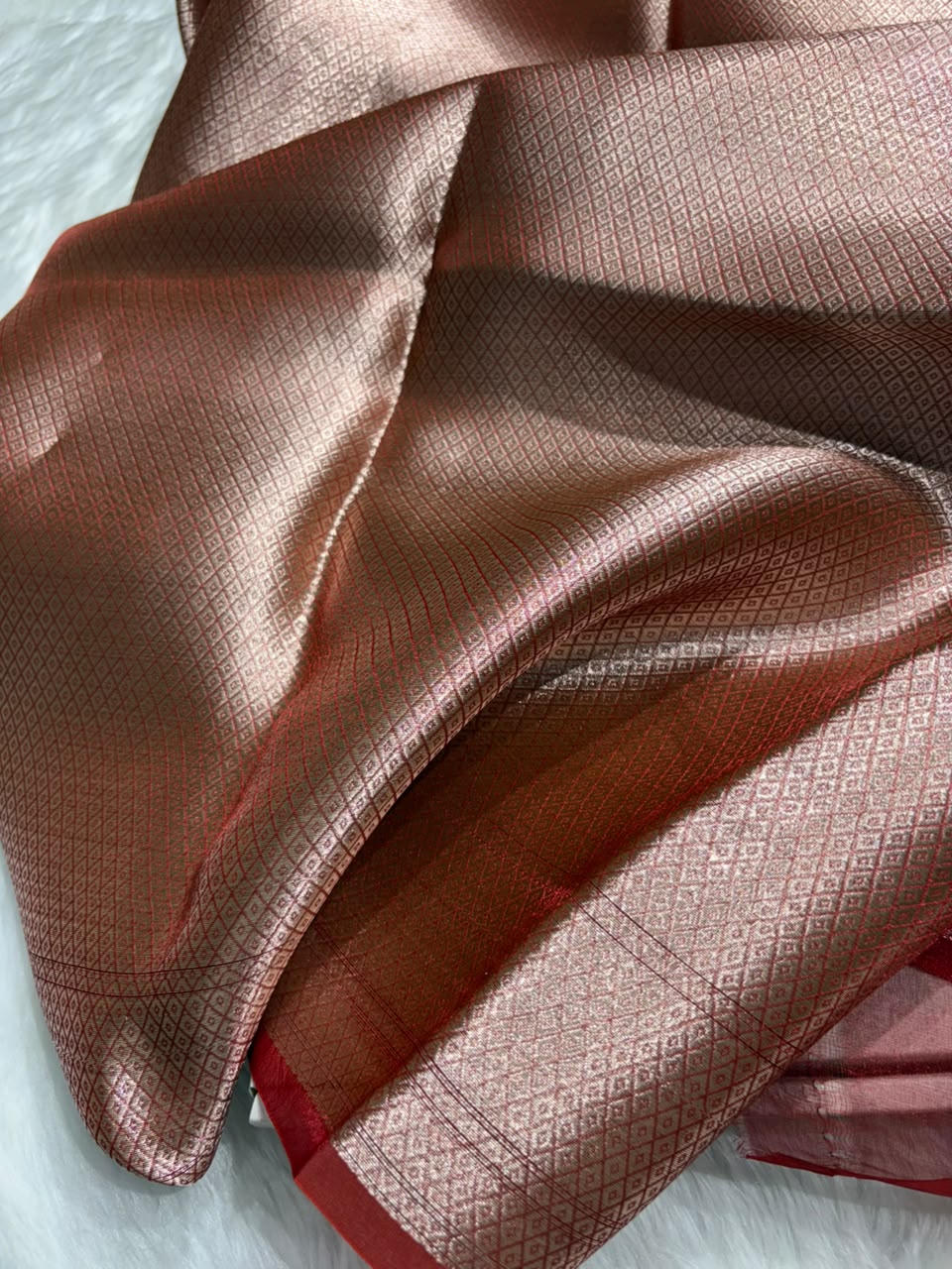 Red Pure Tissue Silk Saree with Brocade Blouse