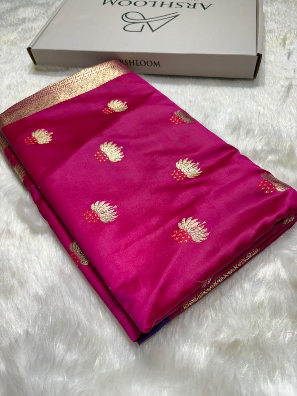 Banarasi Minakari Floral Pattern Mashru Silk Saree in Fuchsia Rani Shades