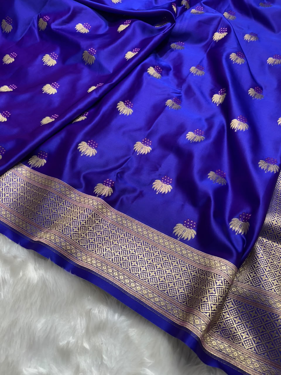 Banarasi Minakari Floral Pattern Mashru Silk Saree in Royal Purple Shades