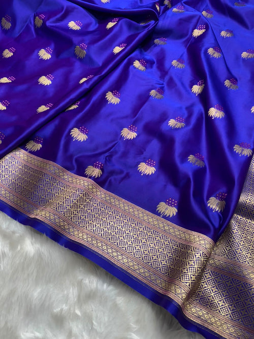 Banarasi Minakari Floral Pattern Mashru Silk Saree in Royal Purple Shades