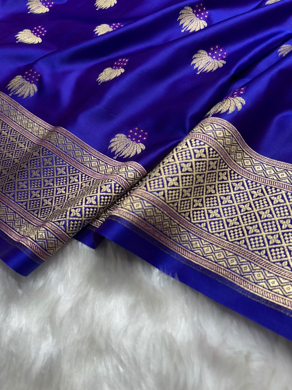 Banarasi Minakari Floral Pattern Mashru Silk Saree in Royal Purple Shades