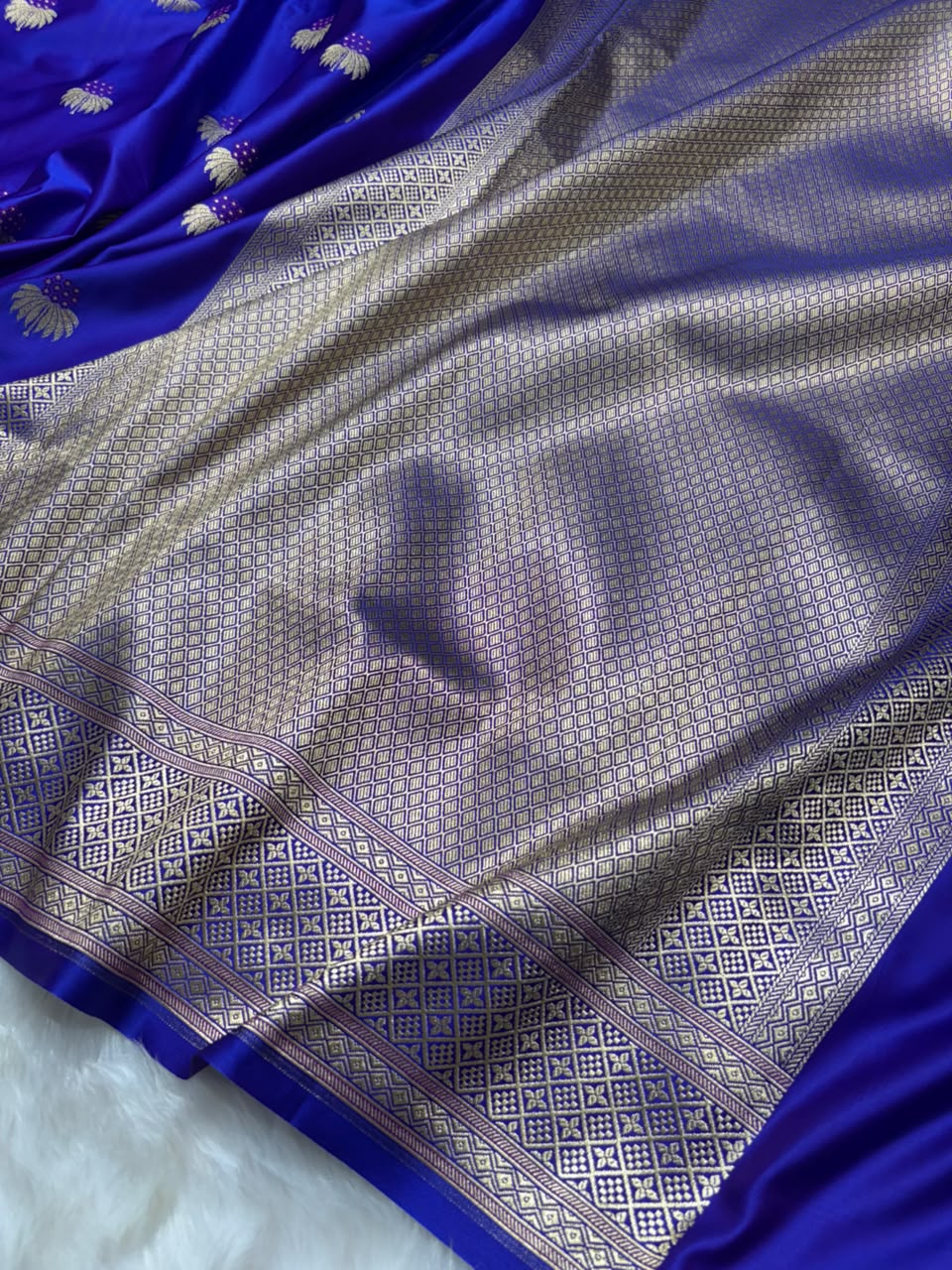 Banarasi Minakari Floral Pattern Mashru Silk Saree in Royal Purple Shades