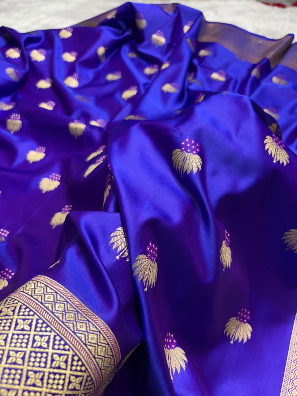 Banarasi Minakari Floral Pattern Mashru Silk Saree in Royal Purple Shades