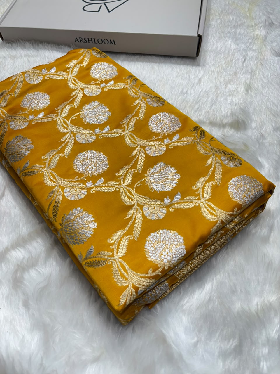 Mustard Shades Floral Jaal Mashru Silk Saree