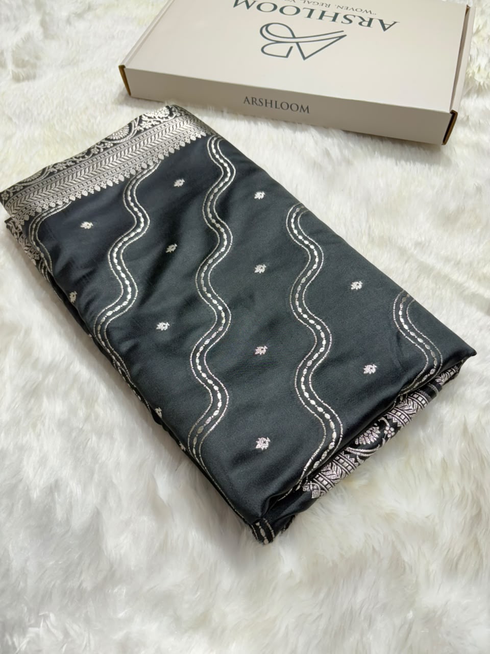 Black Shades Banarasi Leheriya with Booti Mashru Silk Saree