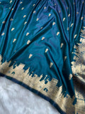 Peacock Shades Banarasi Unique Ghat Pattern Mashru Silk Saree