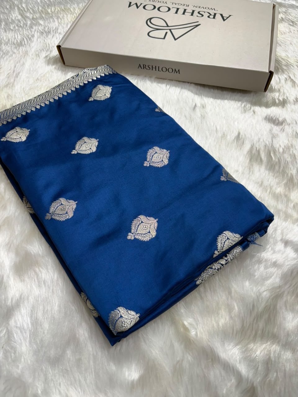Royal Blue Shades Floral Boota Pattern Mashru Silk Saree