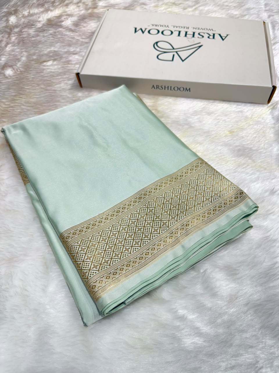 Banarasi Plain Sage Mist Shades With Minakari Pallu Mashru Silk Saree