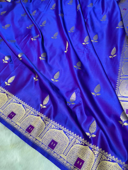 Banarasi Royal Purple Shades Booti with Unique Border and Pallu Mashru Silk Saree