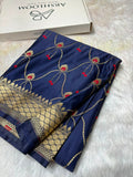 Navy Blue Shades Minakari Jaal Pattern Mashru Silk Saree