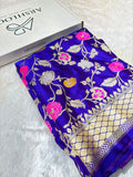 Banarasi Royal Purple Floral Minakari Jaal Pattern Mashru Silk Saree