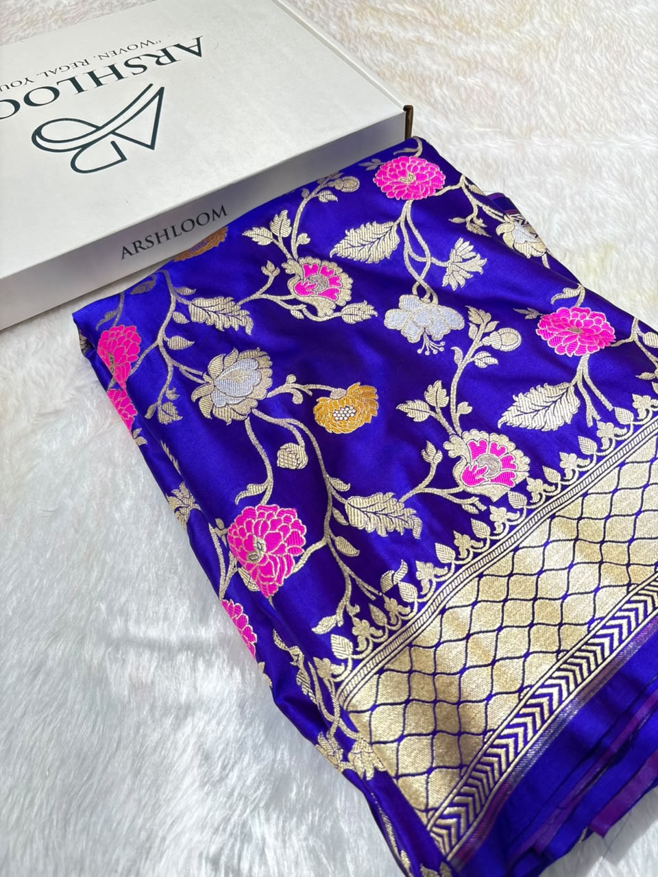 Banarasi Royal Purple Floral Minakari Jaal Pattern Mashru Silk Saree