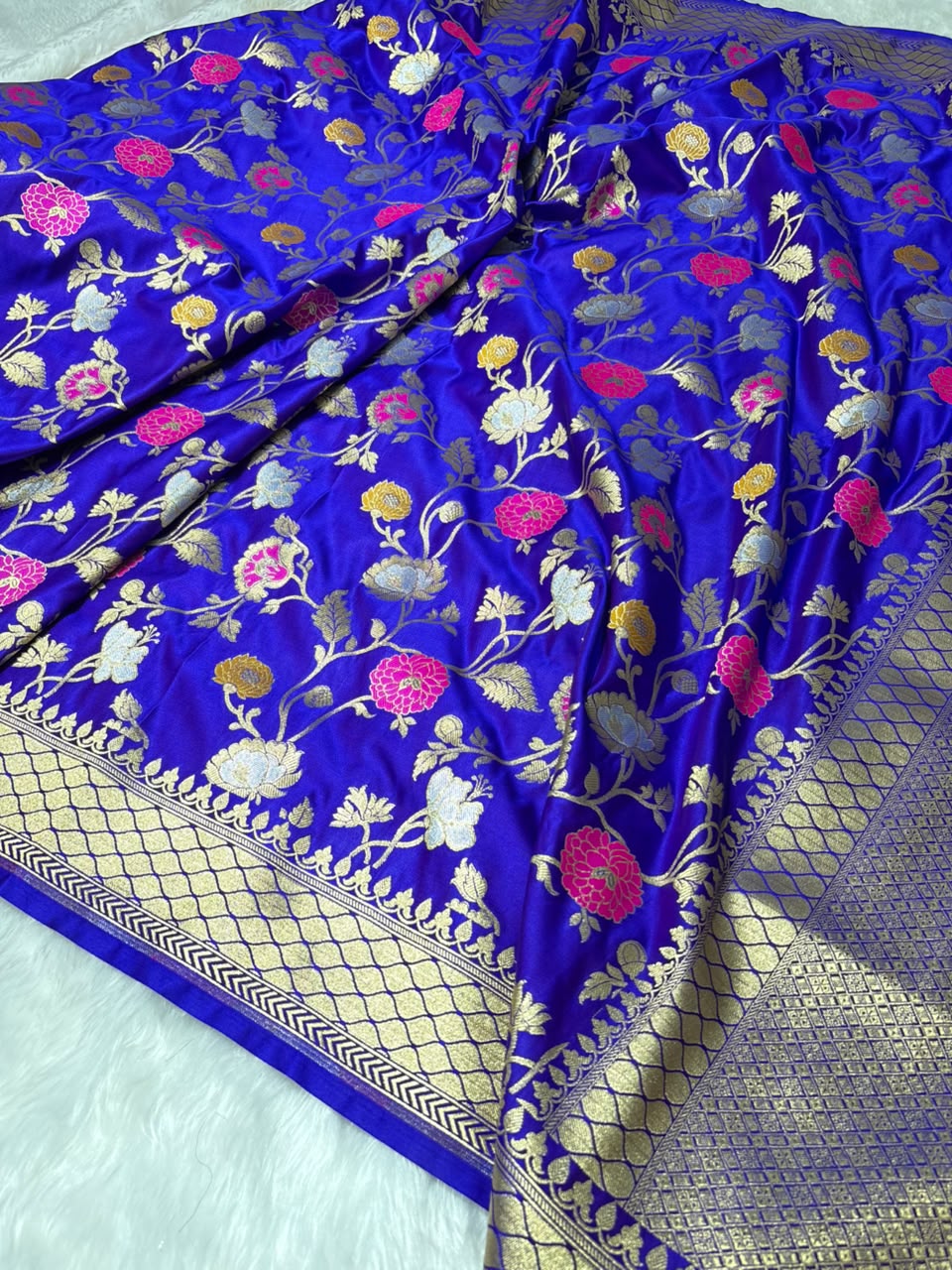 Banarasi Royal Purple Floral Minakari Jaal Pattern Mashru Silk Saree