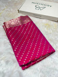 Cross Floral Dot Motifs Banarasi Mashru Silk Saree in Rani Pink Shades