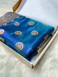 Satin Silk Chand Tara Saree with Swarovski and Gota Patti in Peacock Shades