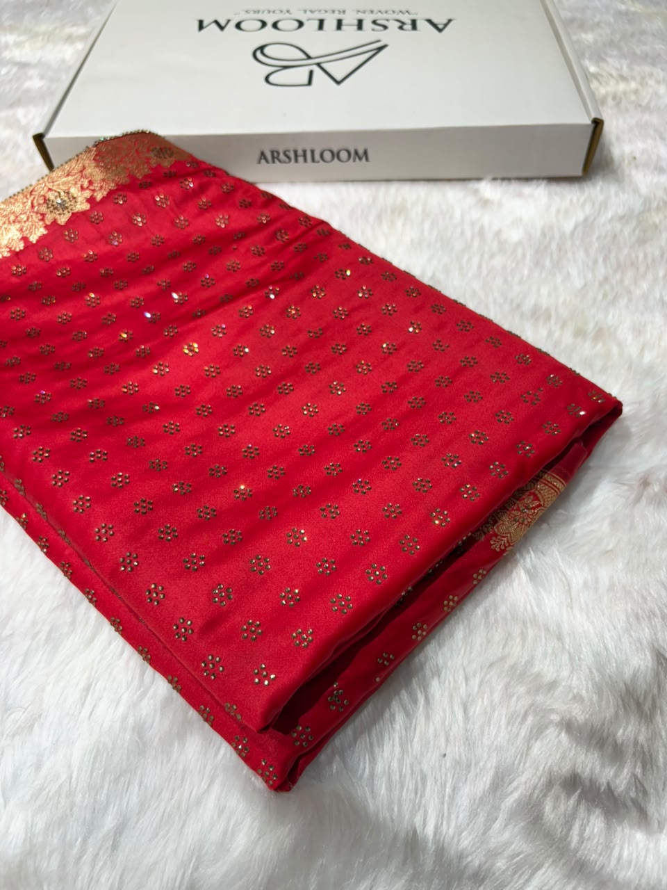 Red With Swarovski Work Booti Mashru Silk Saree