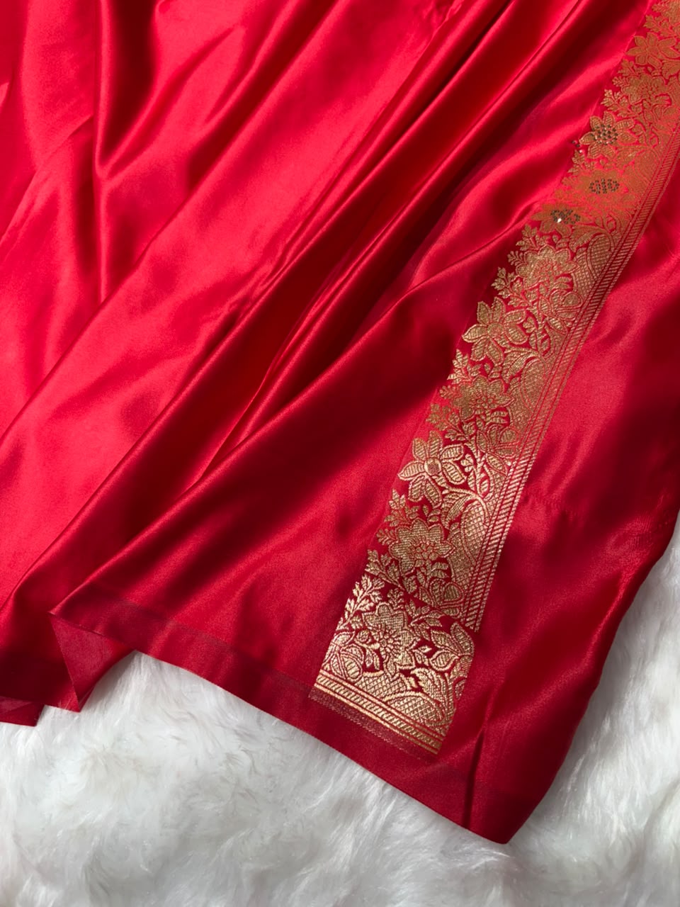 Red With Swarovski Work Booti Mashru Silk Saree