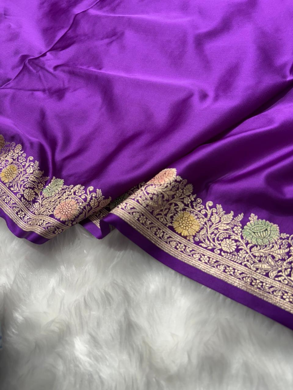 Purple Minakari Shades Plain Mashru Silk Saree