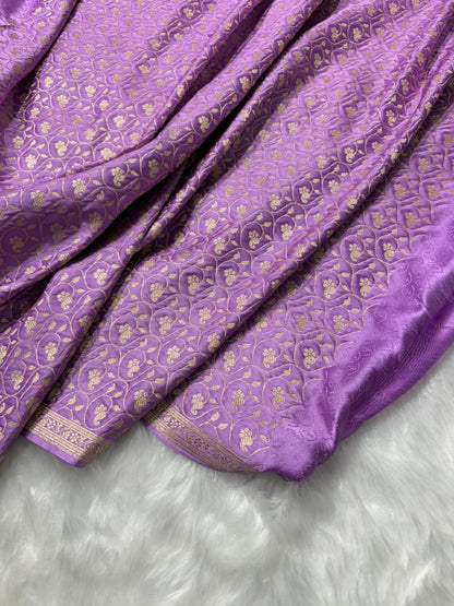 Lavender Minakari Shades Plain Mashru Silk Saree