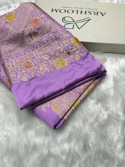 Lavender Minakari Shades Plain Mashru Silk Saree
