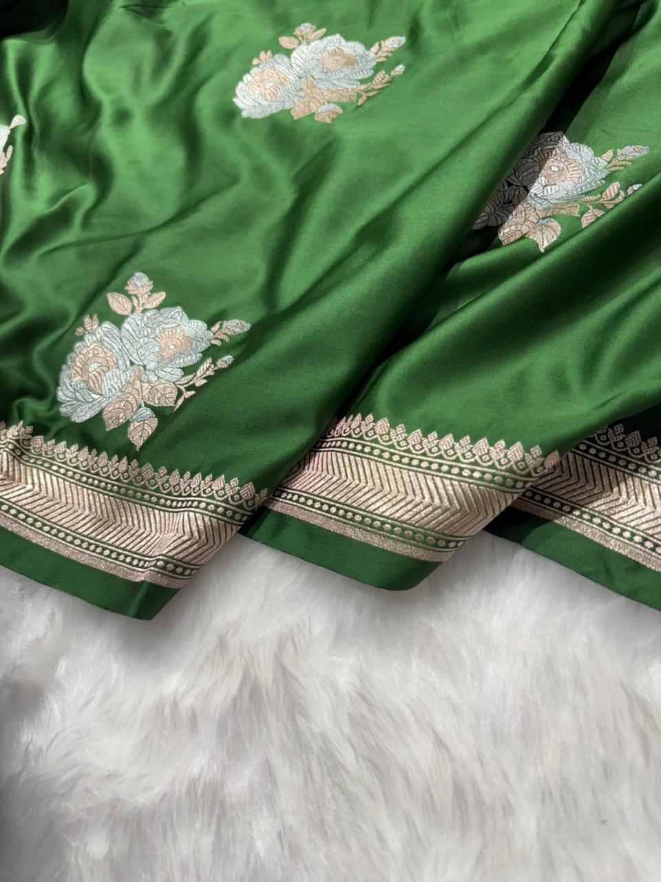 Bottle Green Shades Floral Boota Mashru Silk Saree