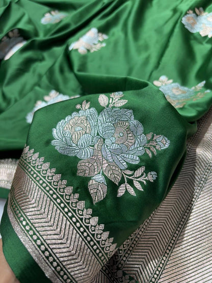 Bottle Green Shades Floral Boota Mashru Silk Saree