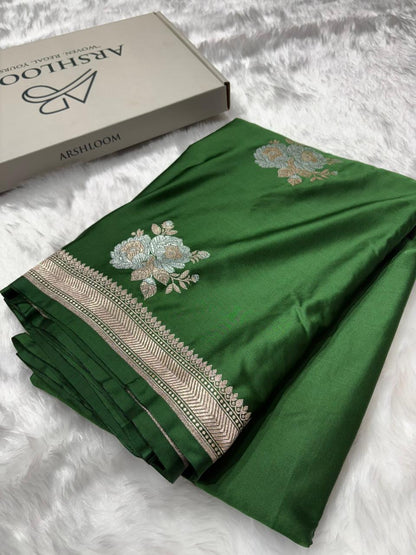 Bottle Green Shades Floral Boota Mashru Silk Saree