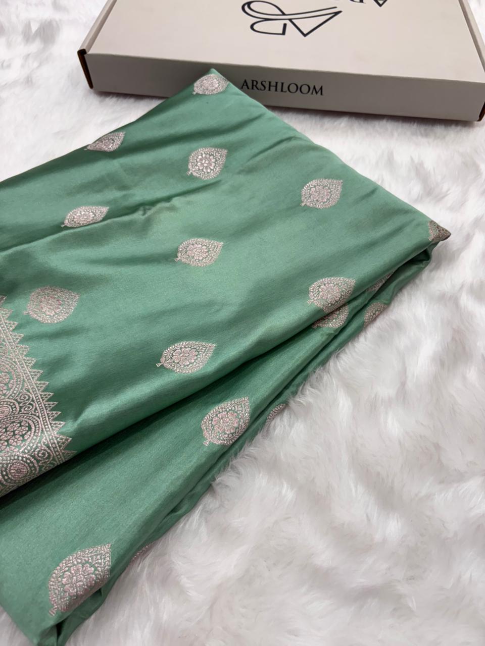 Banarasi Sea Green Mashru Boota Silk Saree