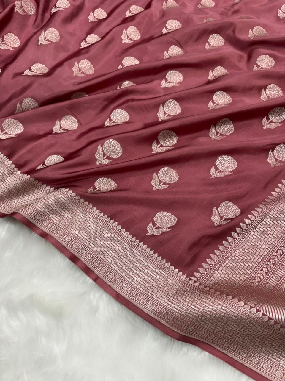 Mauve Pink Shades Floral Boota Mashru Silk Saree