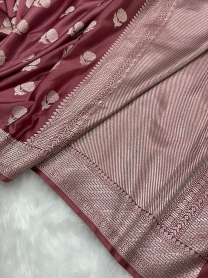 Mauve Pink Shades Floral Boota Mashru Silk Saree