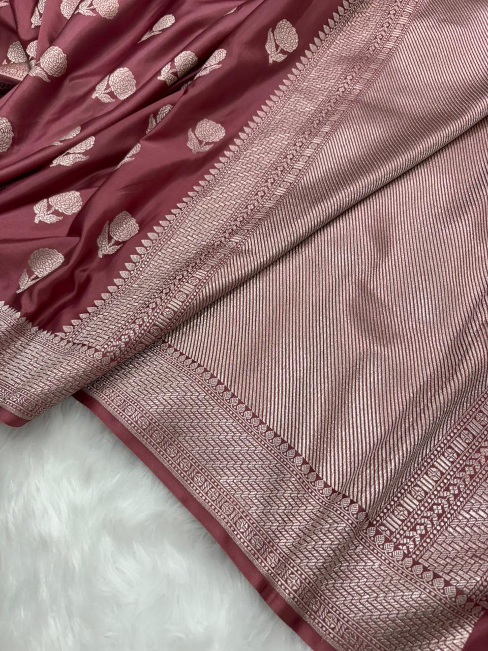 Mauve Pink Shades Floral Boota Mashru Silk Saree