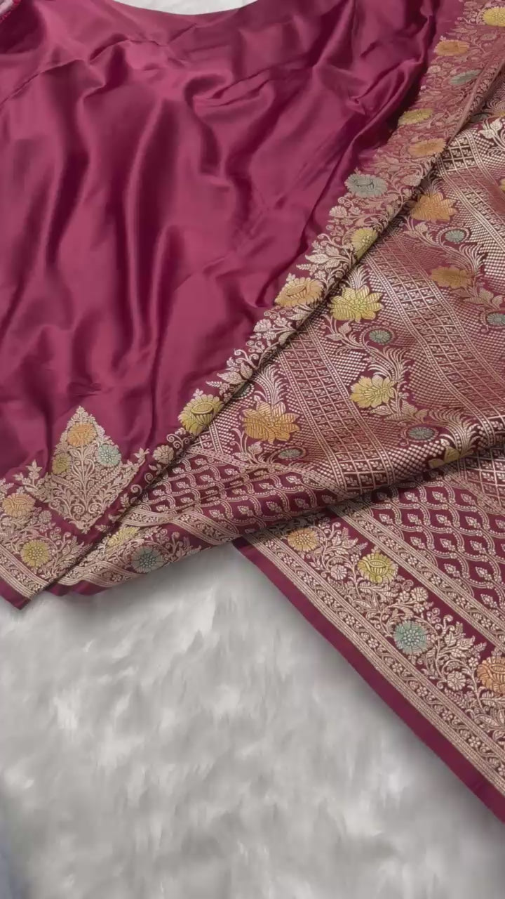 Maroon Minakari Shades Plain Mashru Silk Saree